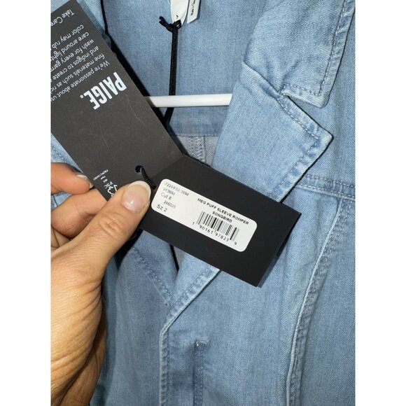 PAIGE Women's Meg Long Sleeve Romper Songbird NWT Denim Jumpsuit Shorts 2 A1 - Picture 10 of 15